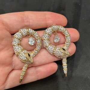 Gold Snake Earrings with Crystal Accents